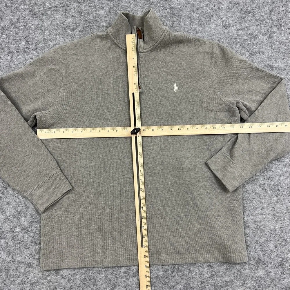 Polo Ralph Lauren Sweater Mens L Gray Mock Neck 1/4 Zip Pullover Preppy Casual